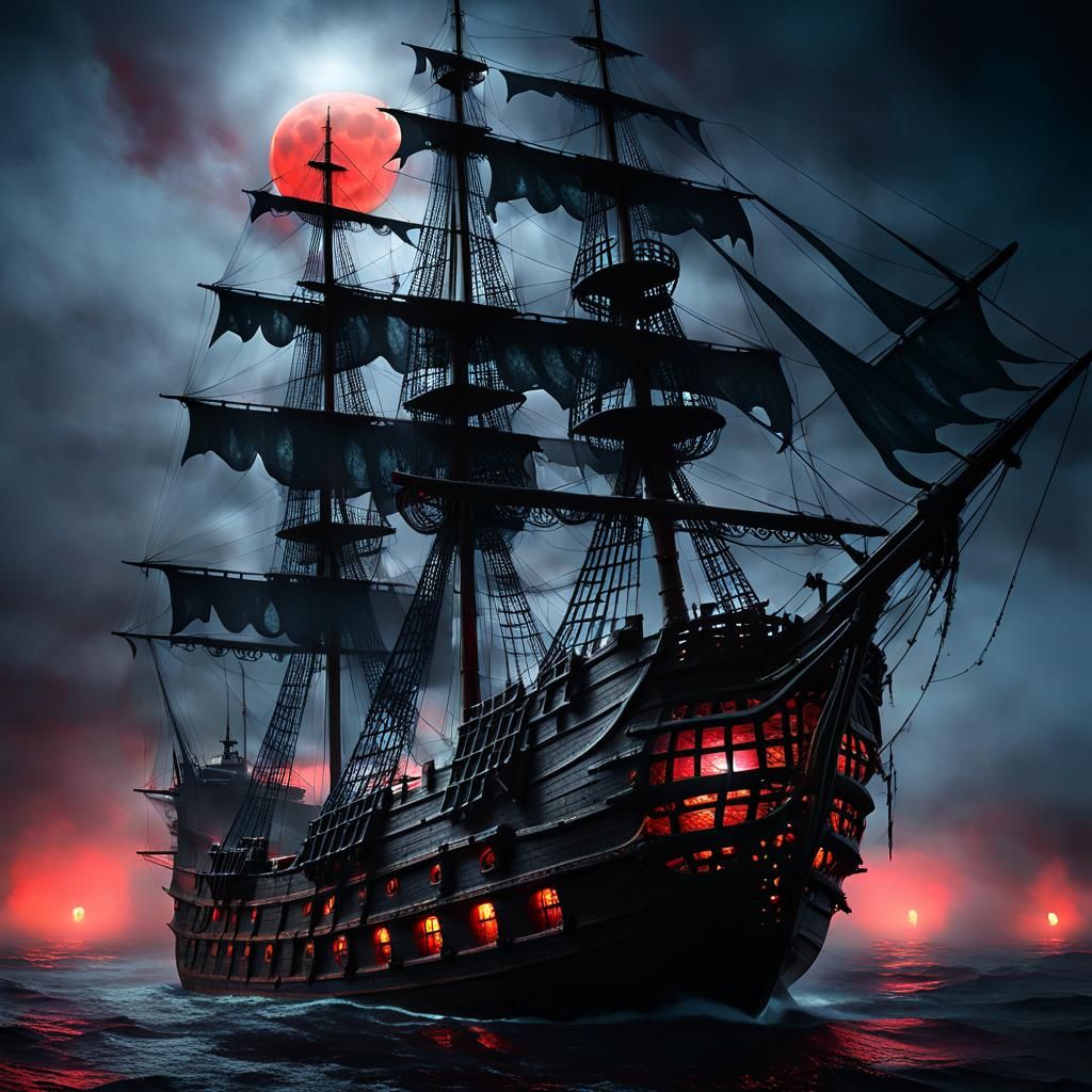 Grimdark Ghost Ship on a Foggy Ocean