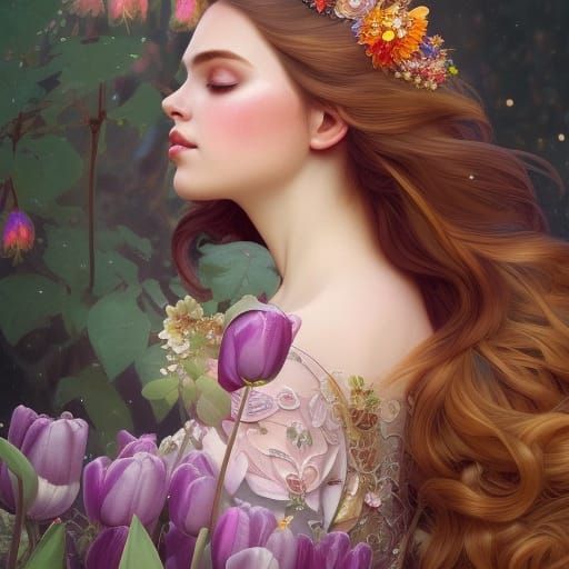 Gorgeous Flower Princess Portrait in Hyperdetailed Style