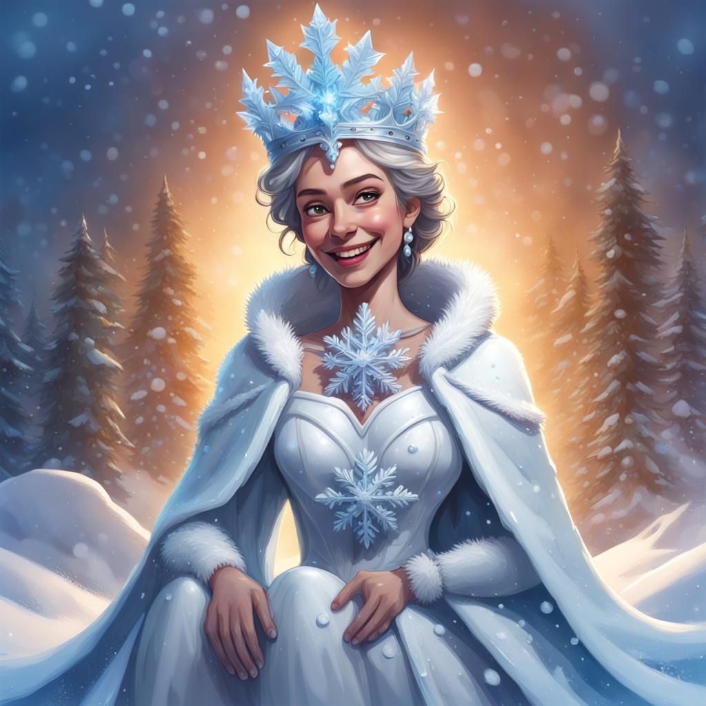 Snow Queen with Ice Crown in Splash Art Style