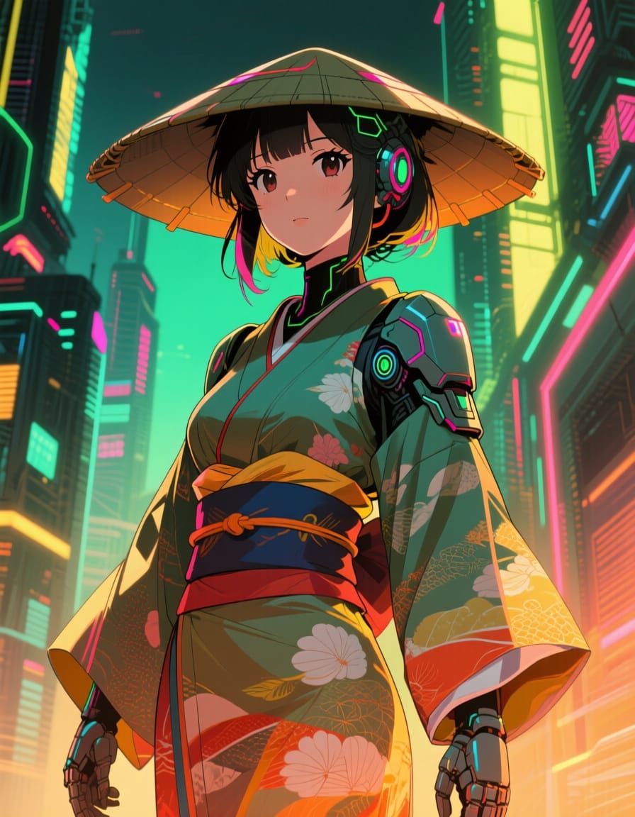 Sci-Fi Armored Girl in 80s Anime Style