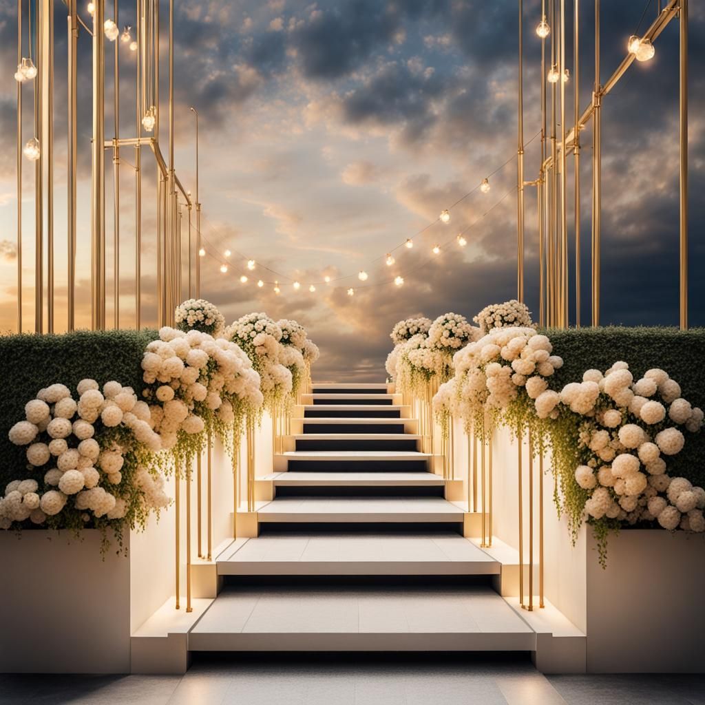 Golden Stairway to Heaven with Flowers