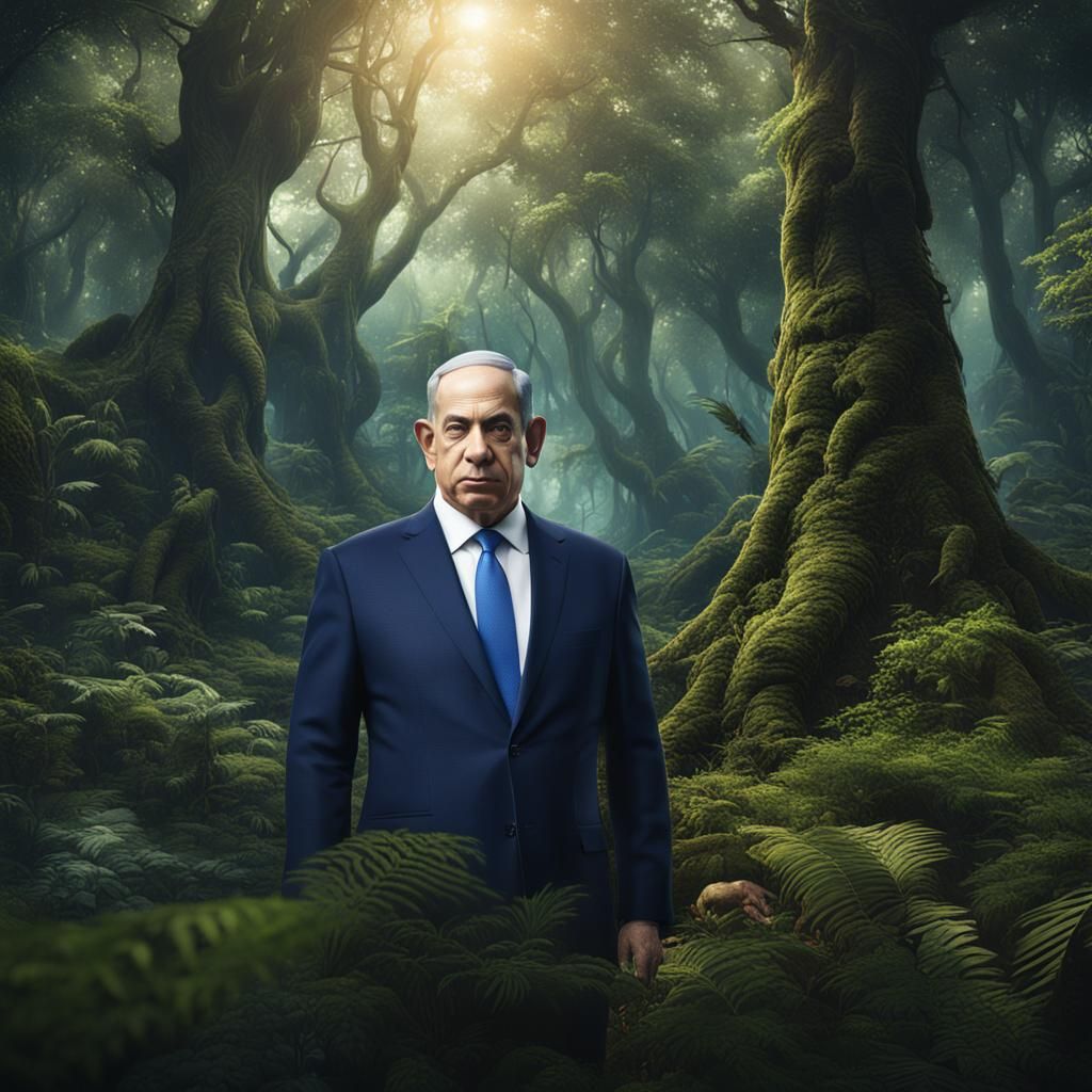 Benjamin Netanyahu in Dense Forest: Fantasy Art