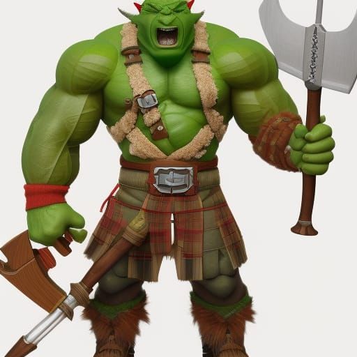 Happy Canadian Orc Lumberjack with Axe and Log