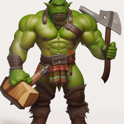 Hyperdetailed Orc Lumberjack with Axe and Log