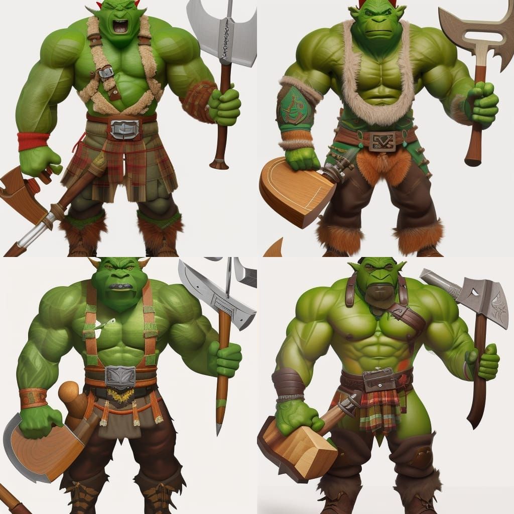 Happy Orc Lumberjack with Axe and Log