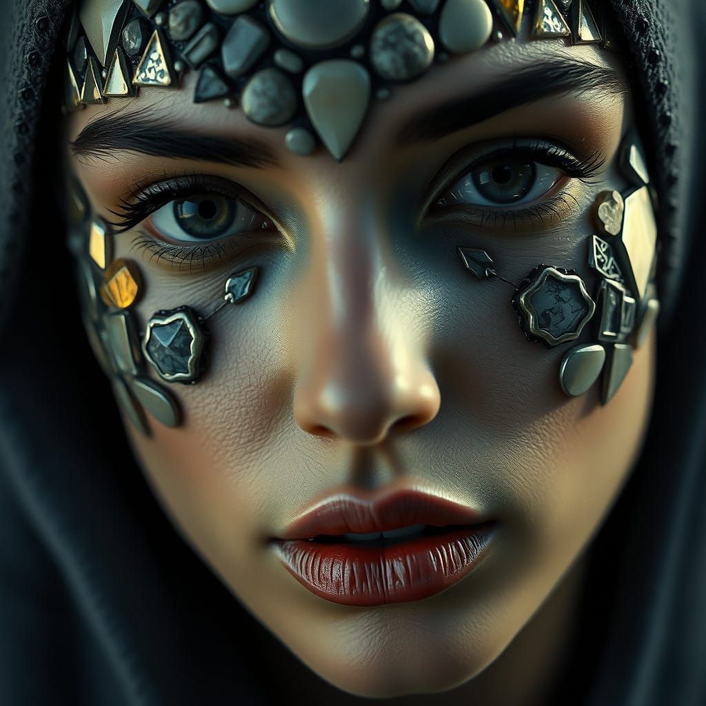 Ethereal Woman in Mosaic Portrait