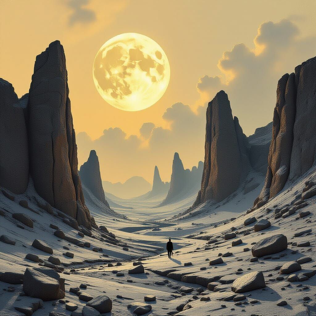 Dreamlike Lunar Landscape in Dark Surrealist Style