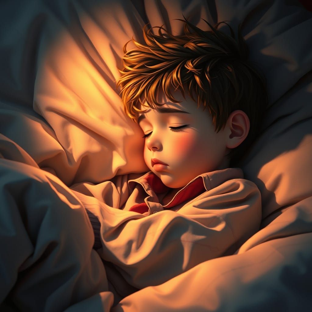 Sleeping Boy in Cozy Bed Scene