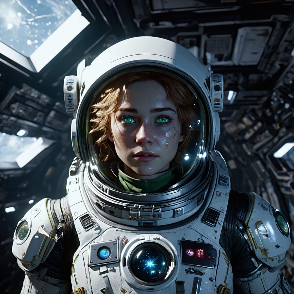 Dark Spacecraft Interior with Cryo-Pods and Astronauts