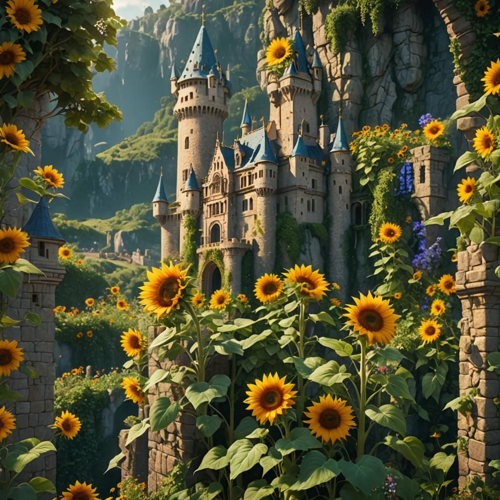 Magical Sunflower Towers Over Fantasy Castle