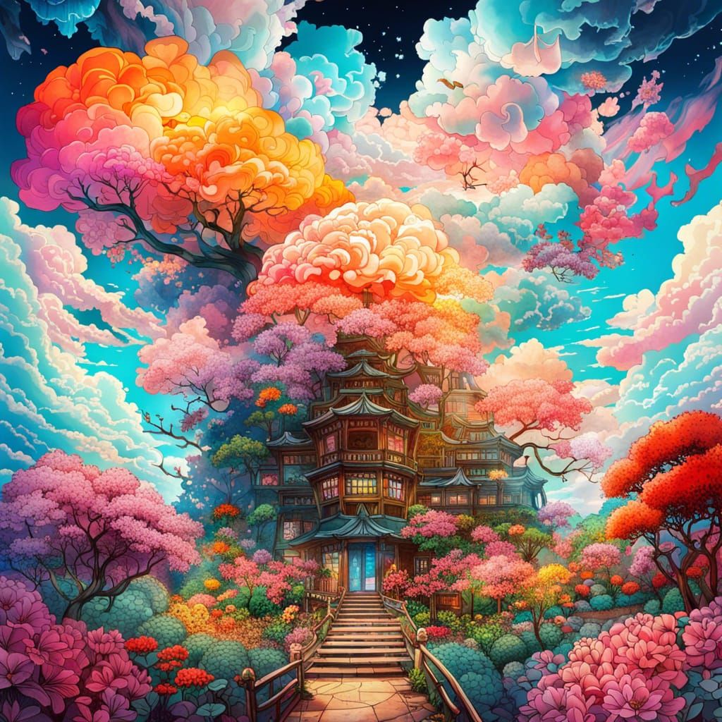 Illuminated Sky Garden in Manhwa Style