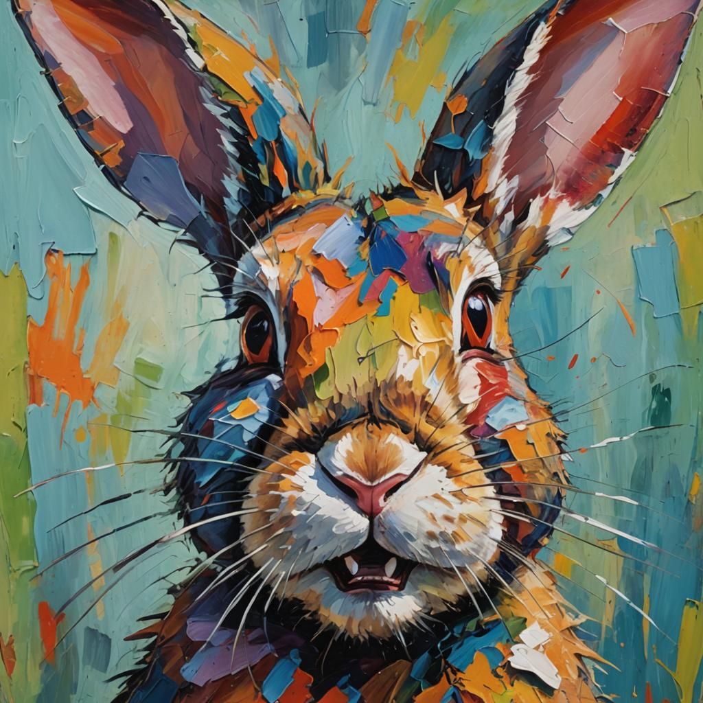 Colorful Bunny Portrait in Post-Impressionist Oil