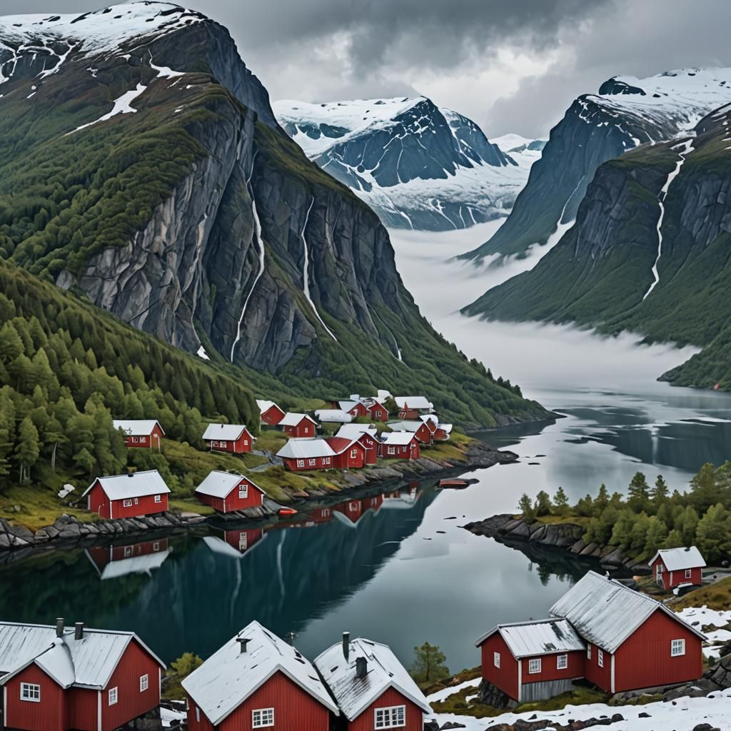 Majestic Norway Fjord in Abstract Matte Painting