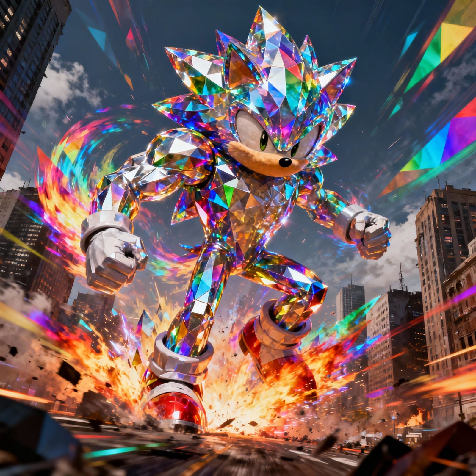 Crystal Hedgehog Hero Bending Reality in Rainbow Fire
