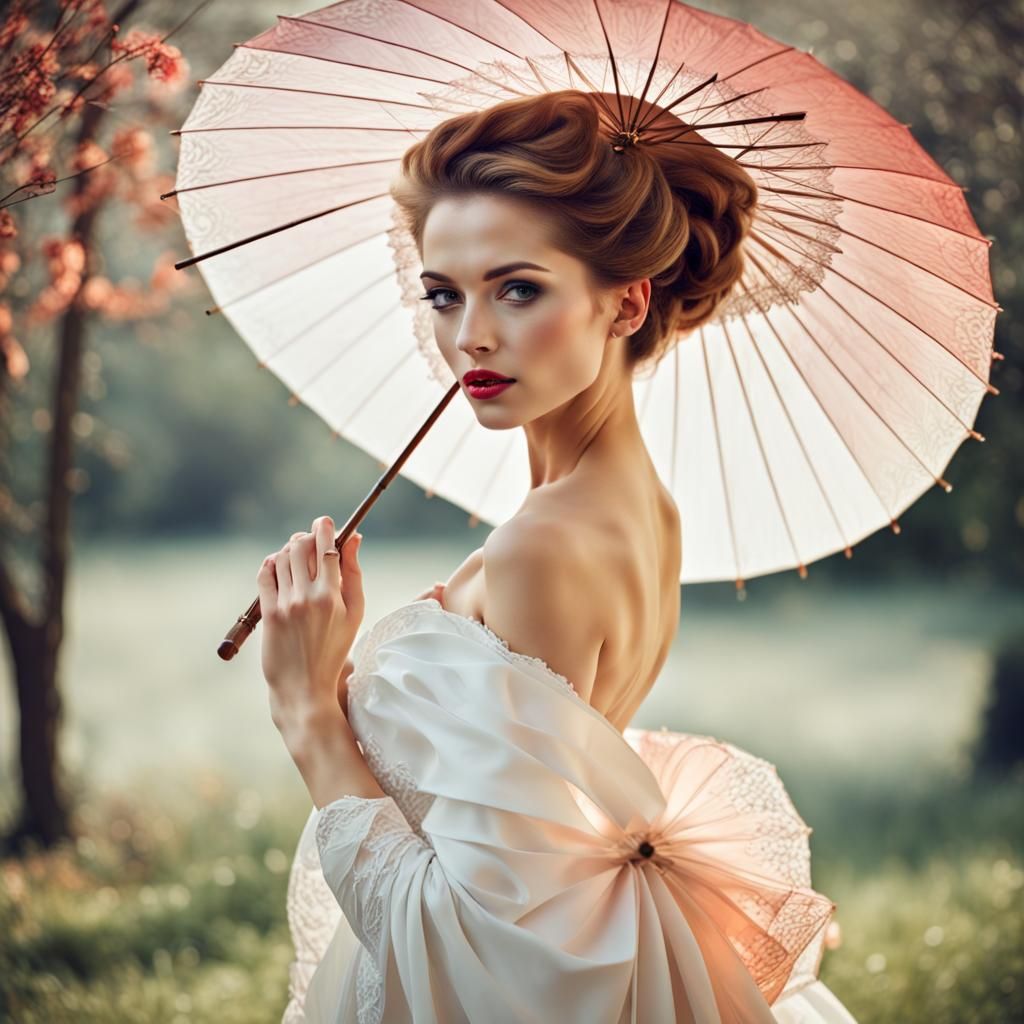 Elegant Woman with Parasol: Digital Art