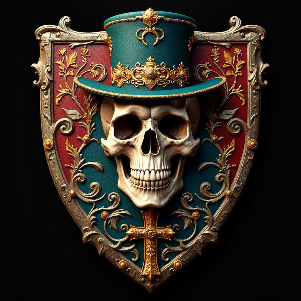 Medieval Coat of Arms: Laughing Skull in Top Hat