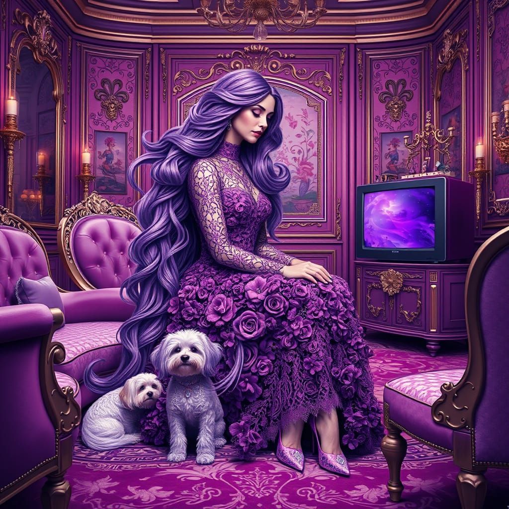 Dreamlike Purple Palace with Floral Goddess