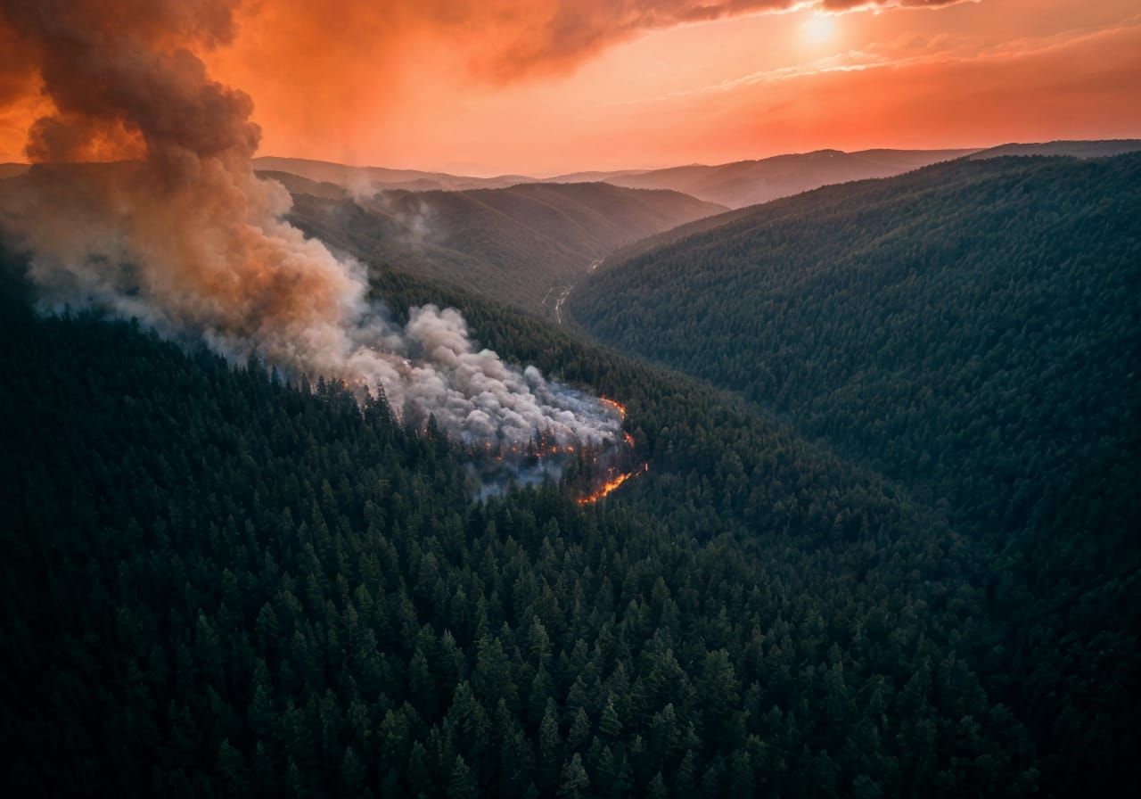 Aerial View of a Massive Forest Fire