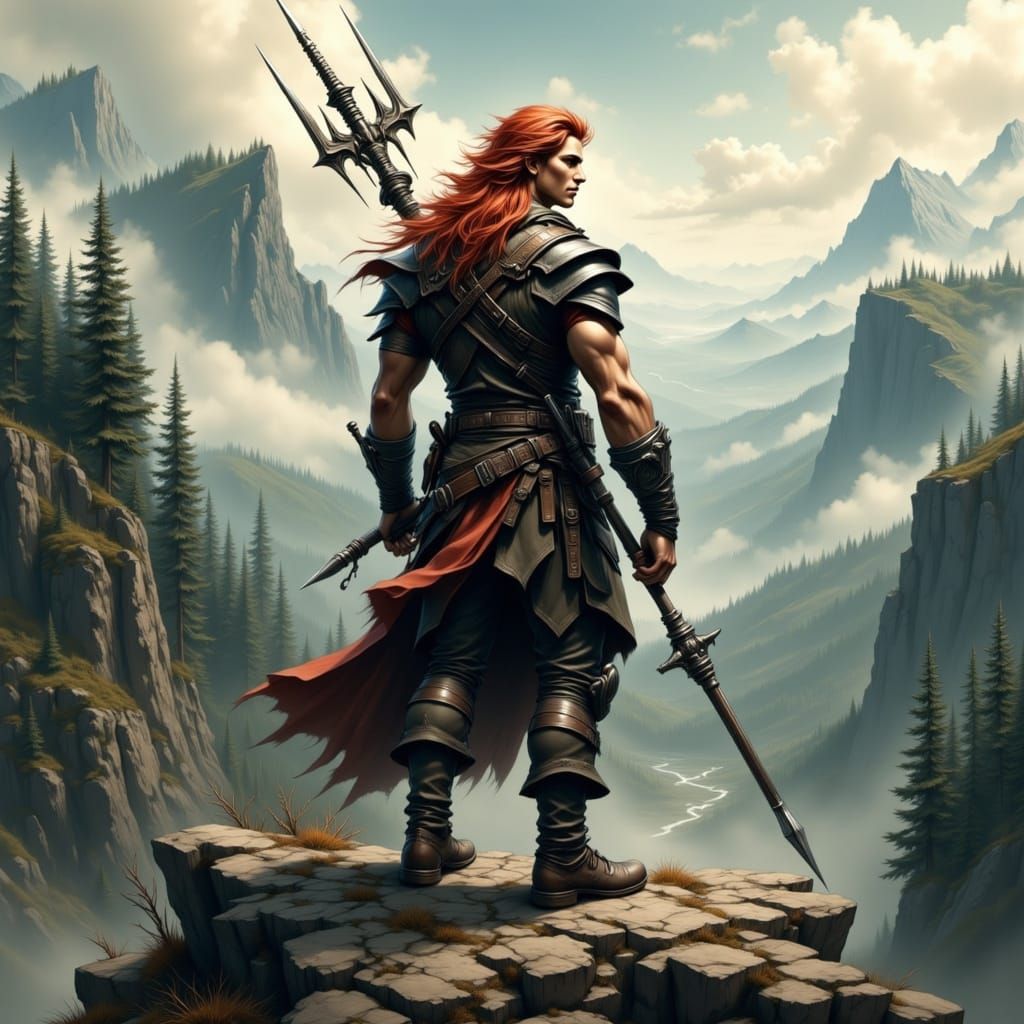 Valiant Barbarian Warrior on Mountain Peak