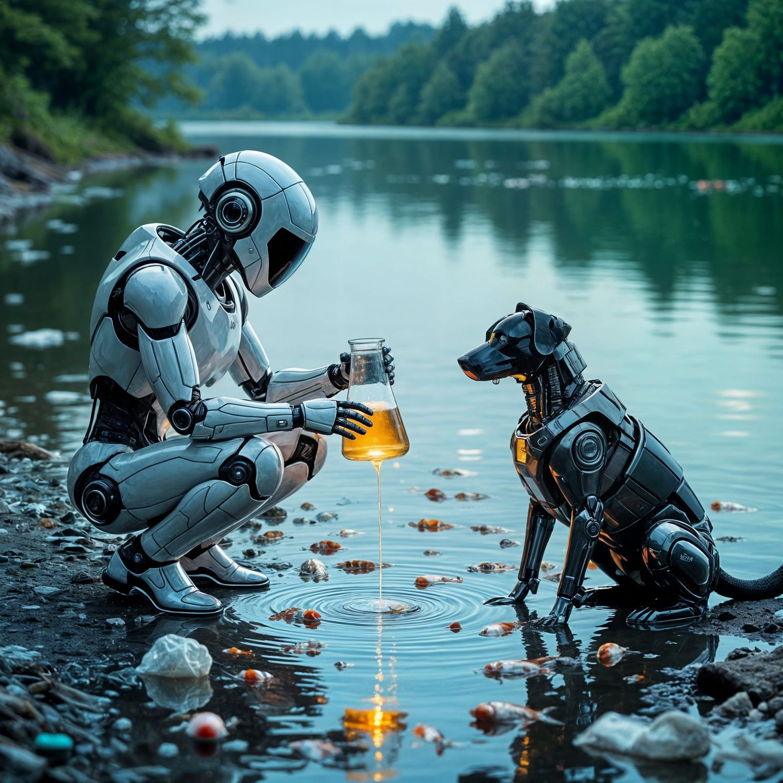 Android Purifies Polluted Lake in Post-Apocalyptic City