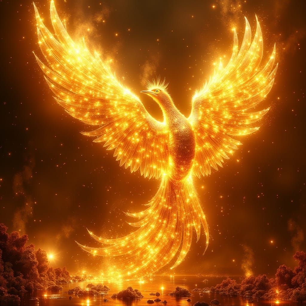 Golden Phoenix Rising: A Futuristic Firebird