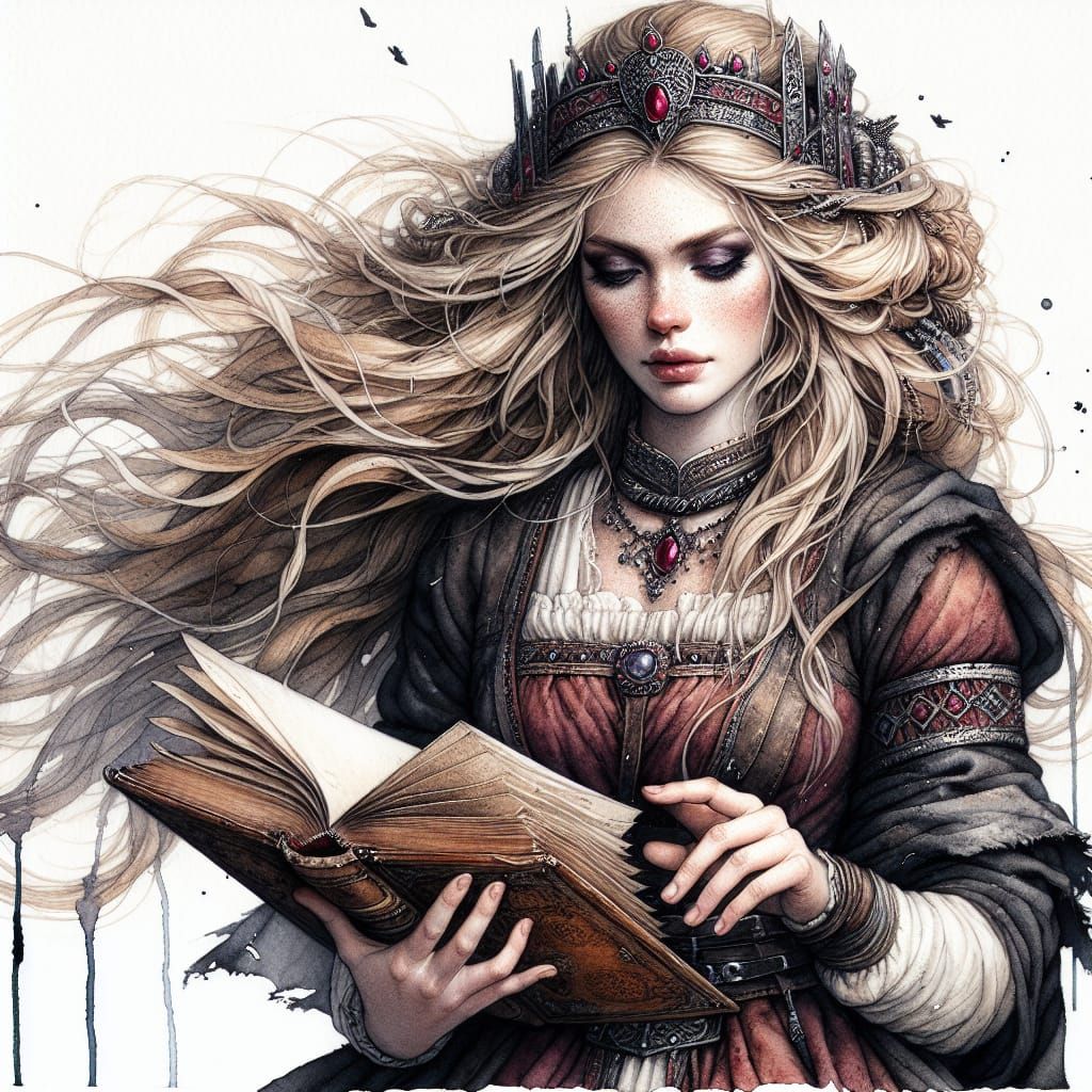 Norse Goddess of Storytelling in Whimsical Watercolor