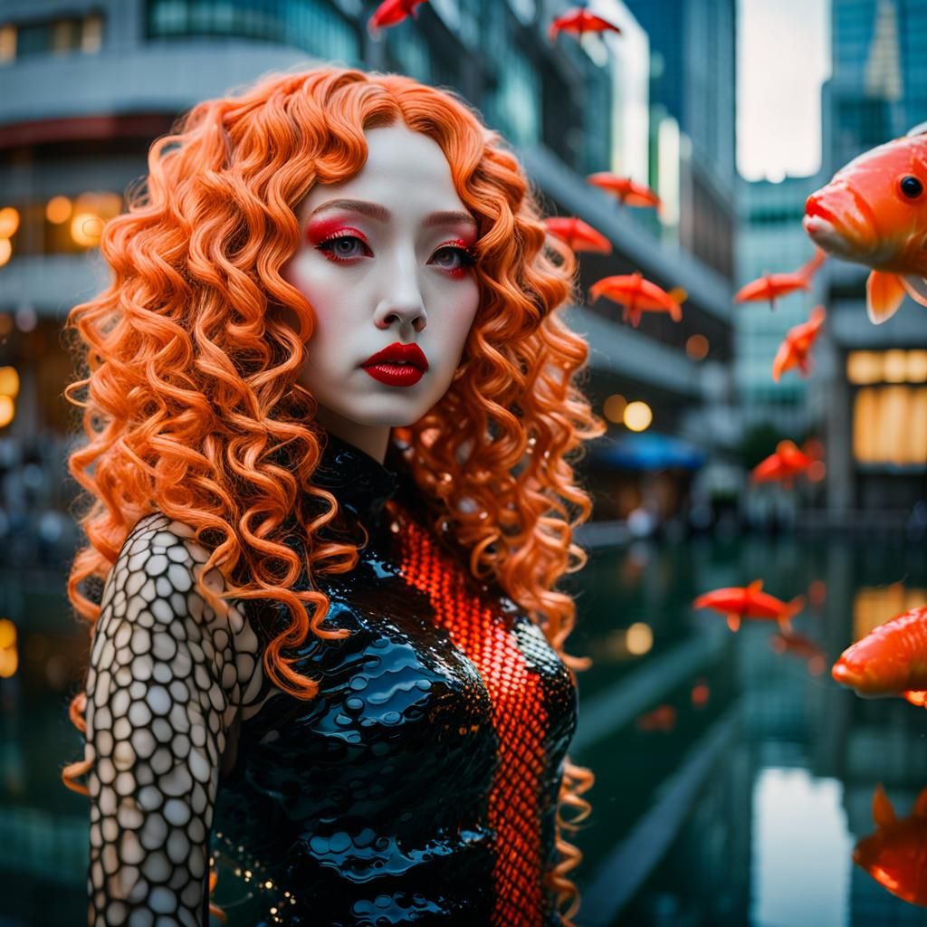 Beautiful Oni Woman on Hibiya Street in Latex