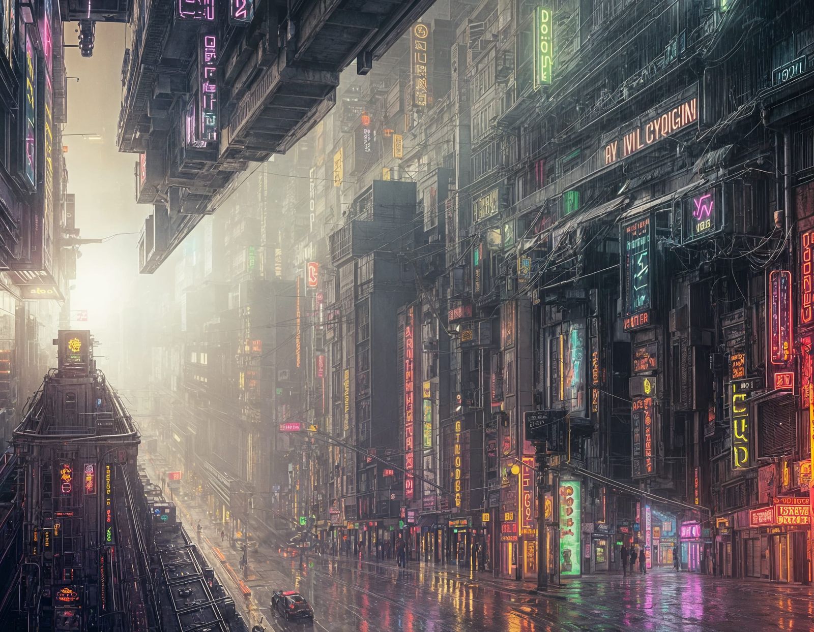 Cyberpunk City Street at Night