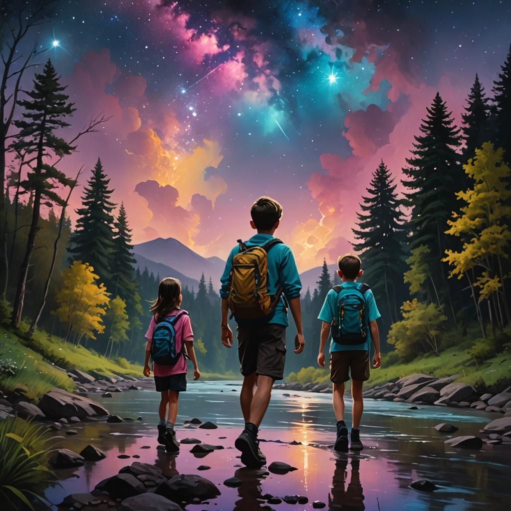 Colorful Night Hike by River in Gurney Style