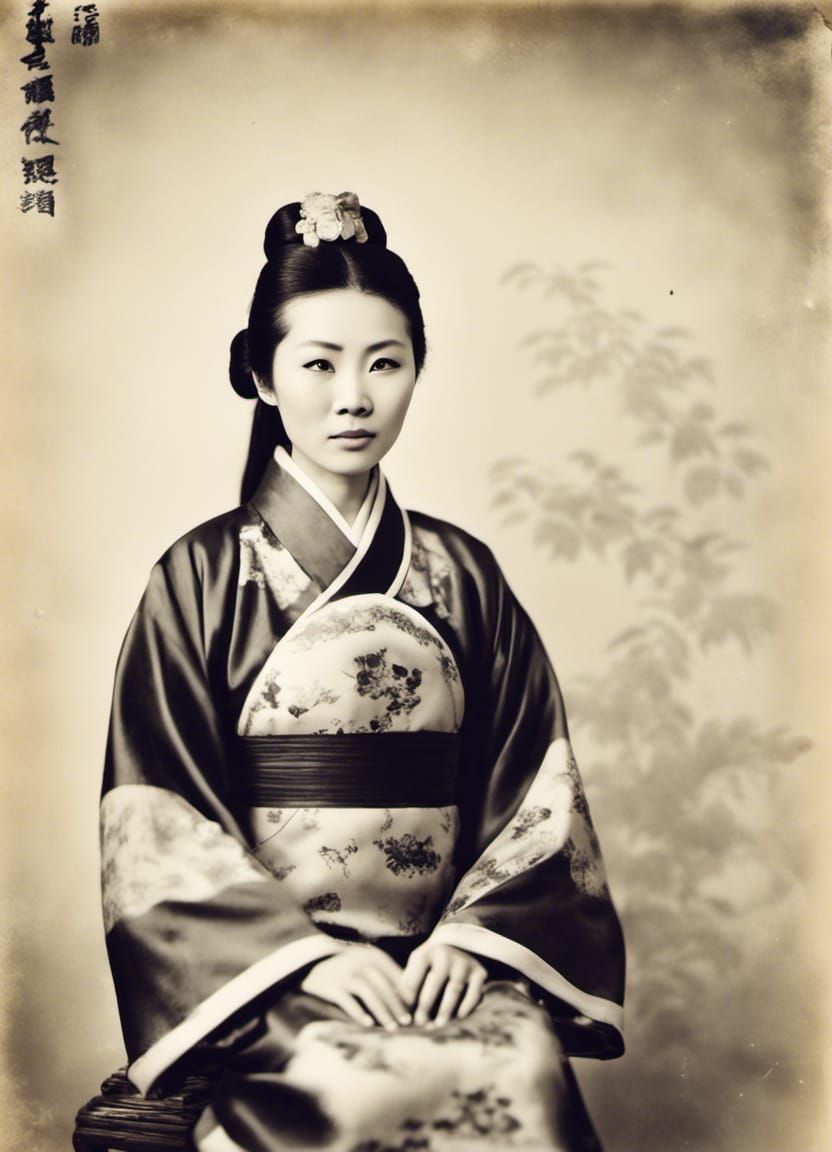 Chinese Lady in Traditional Costume: Monochrome Polaroid