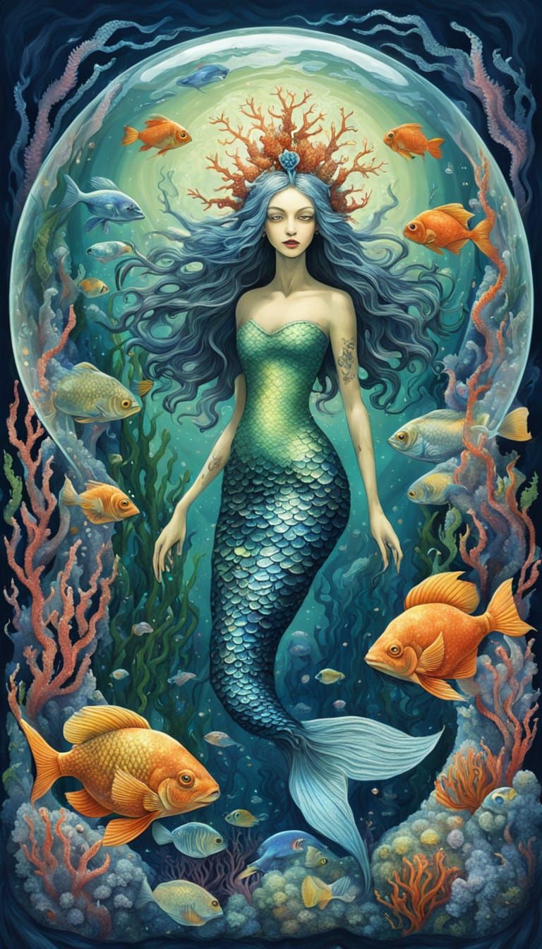 Surreal Mermaid in Tropical Abyss