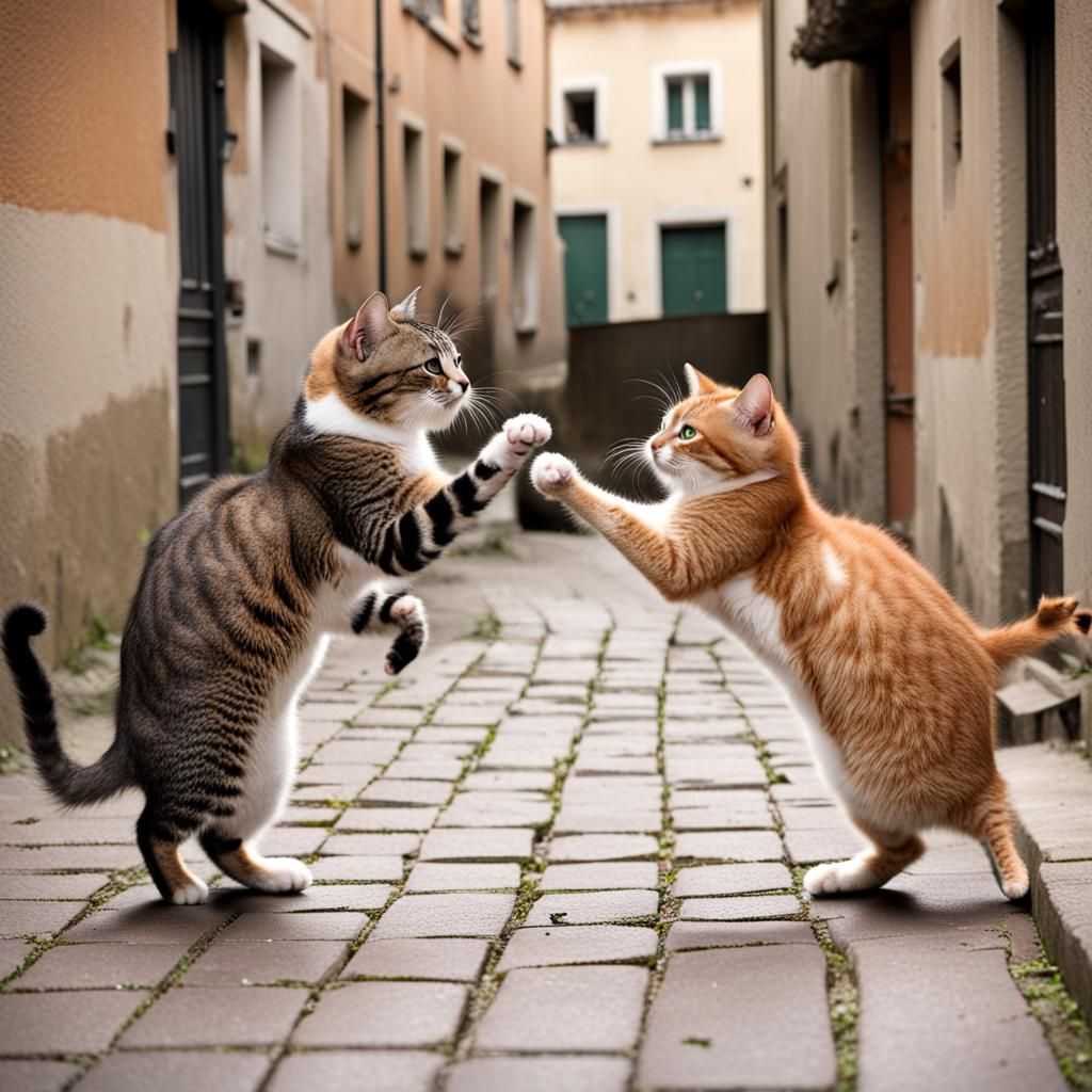 Feline Face-Off: A Cat Combat Scene