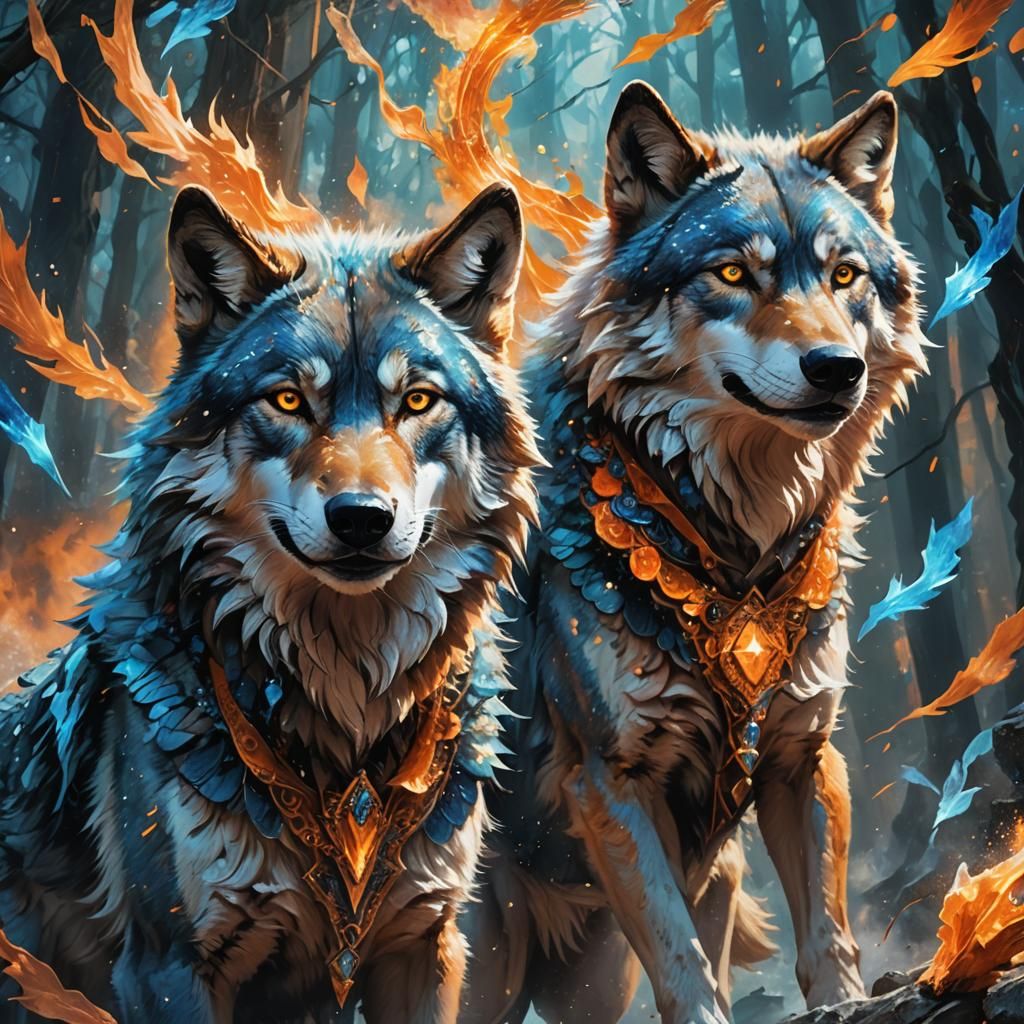 Wolves Photobombing Aerial Servants in Magical Scene