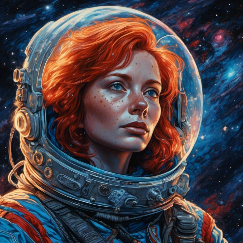 Sad Cosmonaut in Space: Hyperrealistic Portrait
