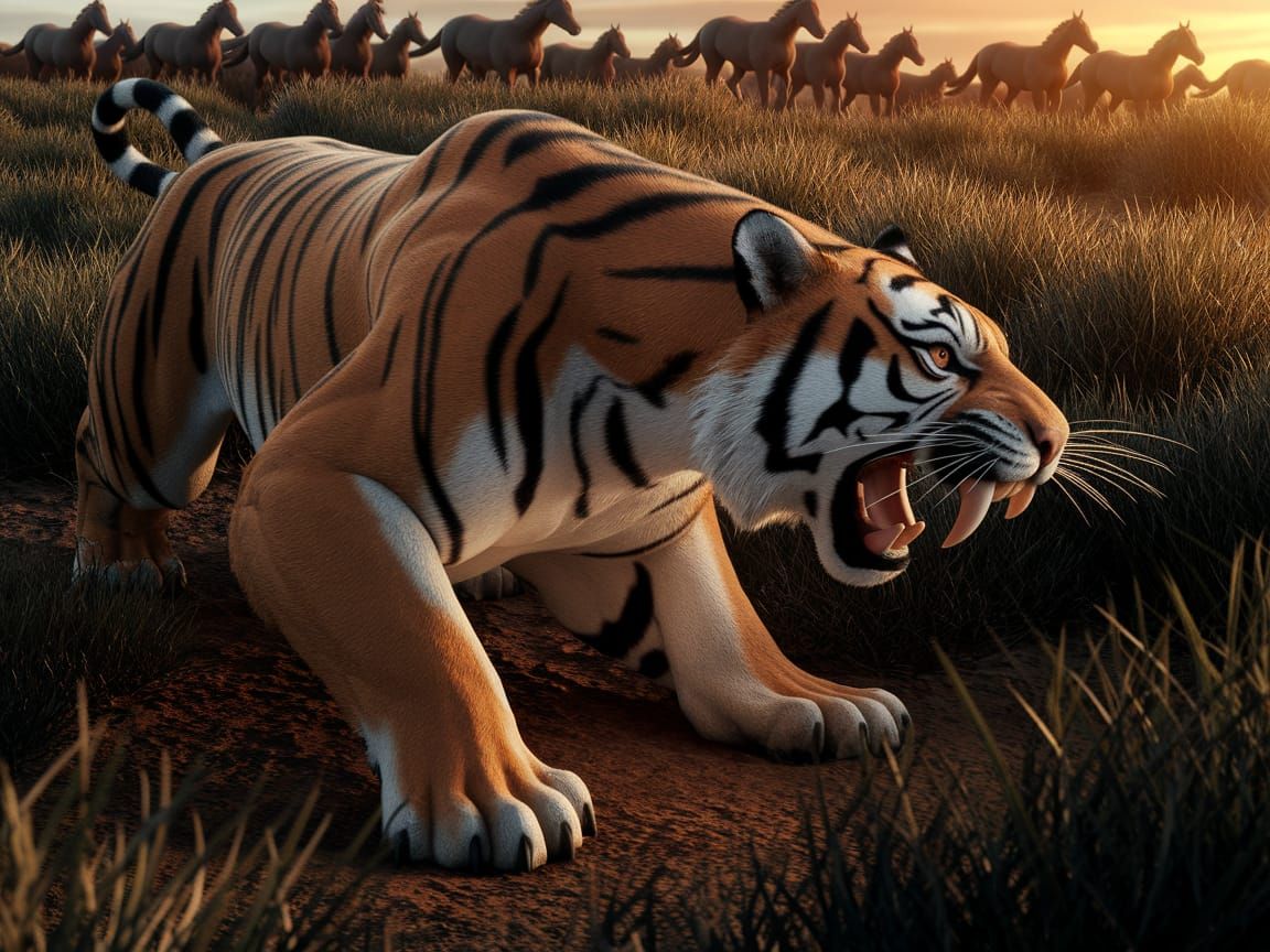 Saber-Toothed Tiger Ambush in Pleistocene Grassland