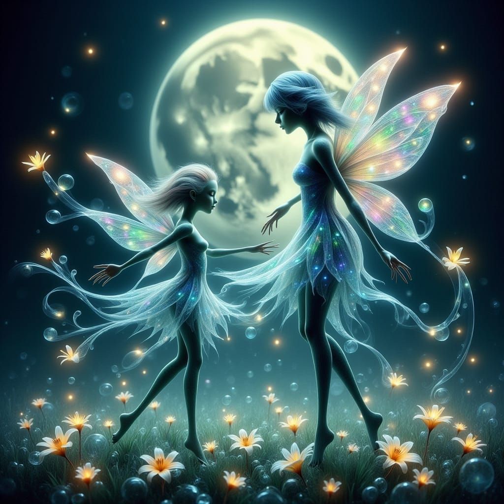 Whimsical Fairies Dance under Celestial Light