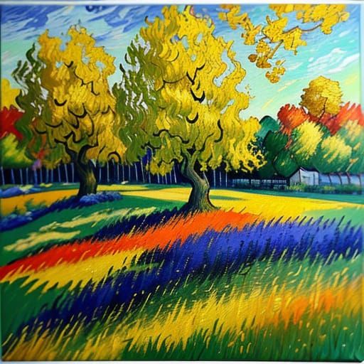 Man Painting in Meadow, Fauvism Oil Style