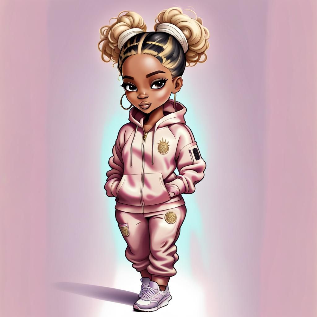 Chibi Black Woman in Luxurious Jogging Suit
