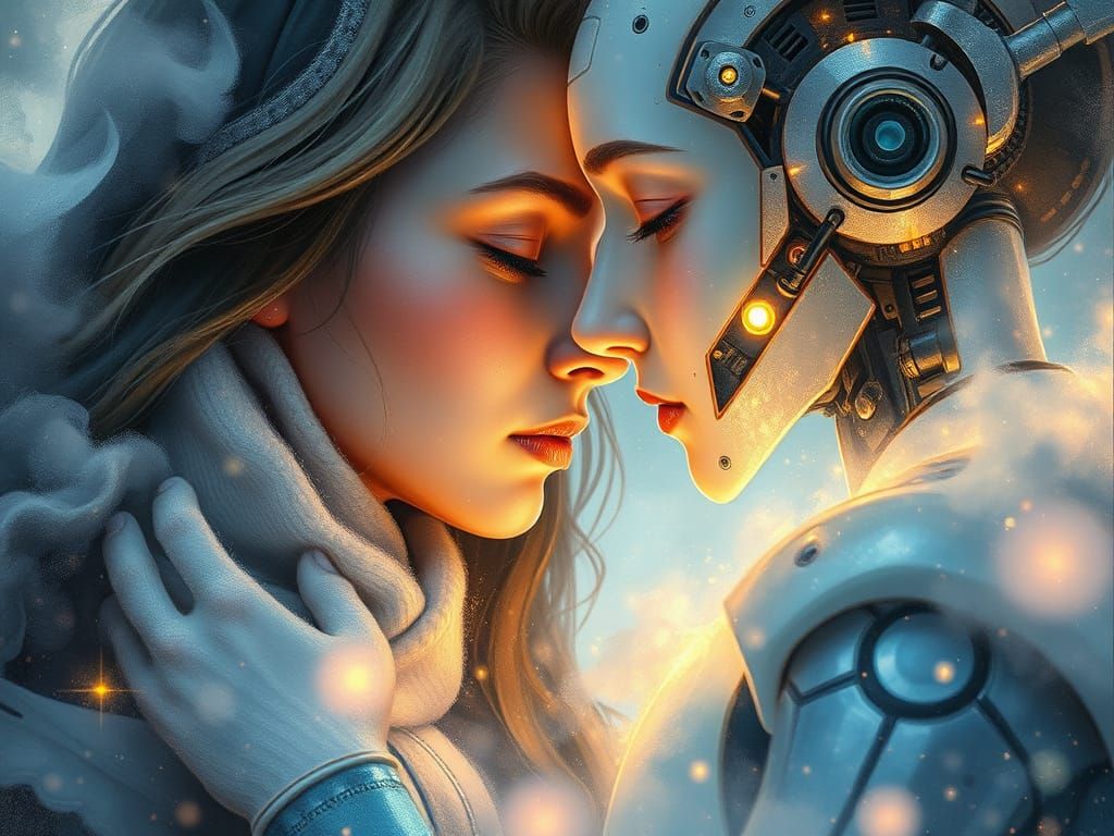 Soul Sparks: Human and AI Embrace in Watercolor