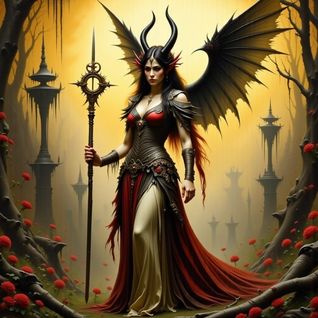 Surreal Demon in Love with an Angel Painting in Vibrant Red ...
