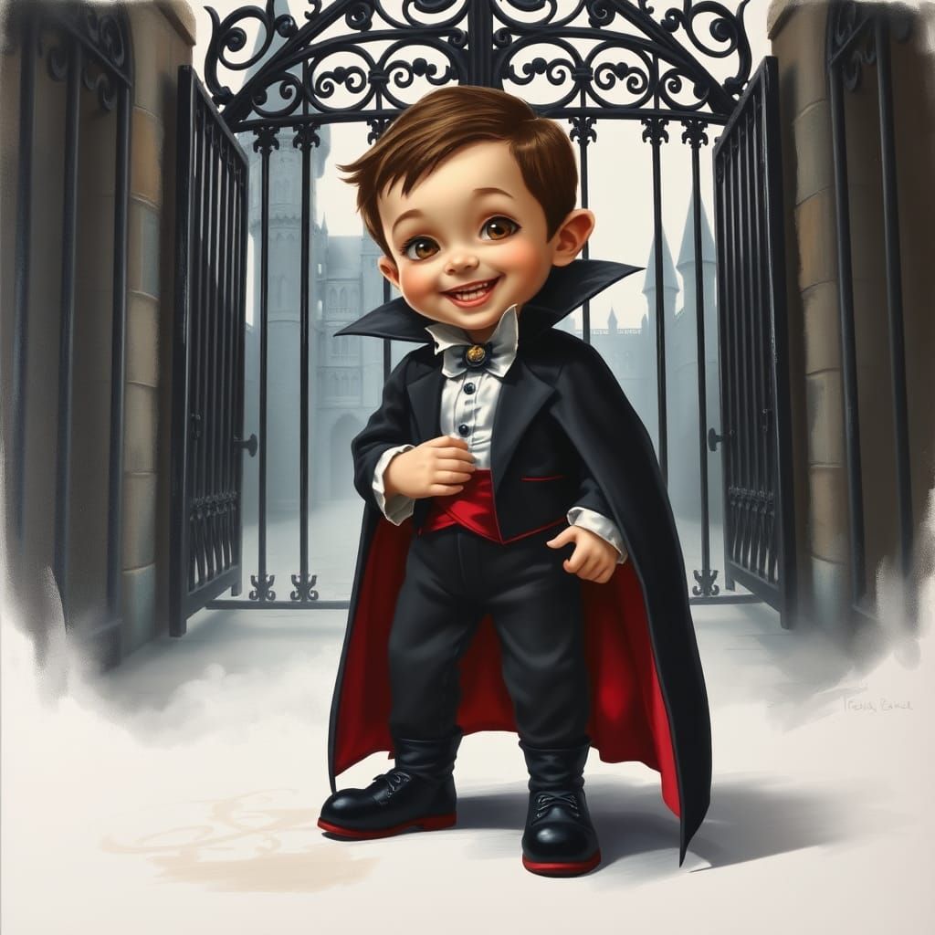 Vampire Boy as Dracula: Realistic Oil Painting