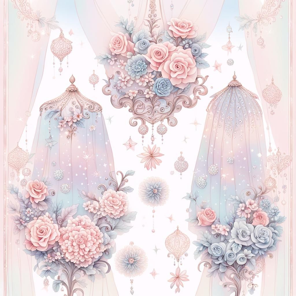 Girly Object with Rose Patterns in Pastel Colors