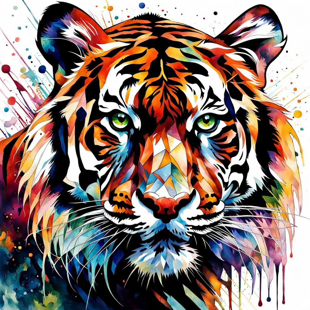 Majestic Tiger Silhouette in Abstract Watercolor