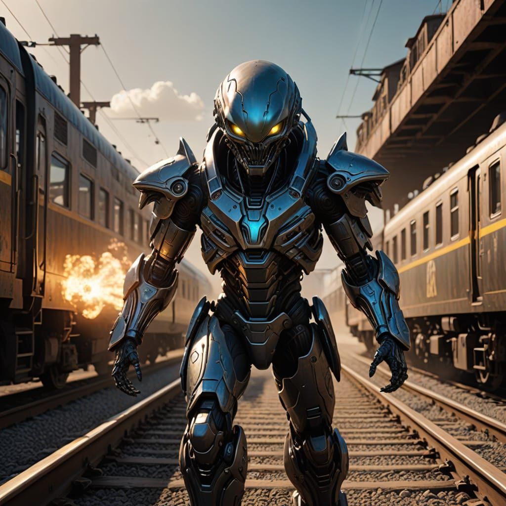 Alien Attacks Wild West Train in Anime Concept Art