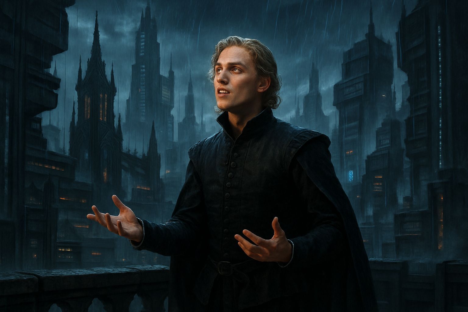 Hamlet's Soliloquy in a Dystopian Cyberpunk Metropolis