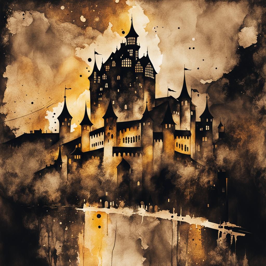 Scandinavian Castle Silhouette with Steampunk Magician