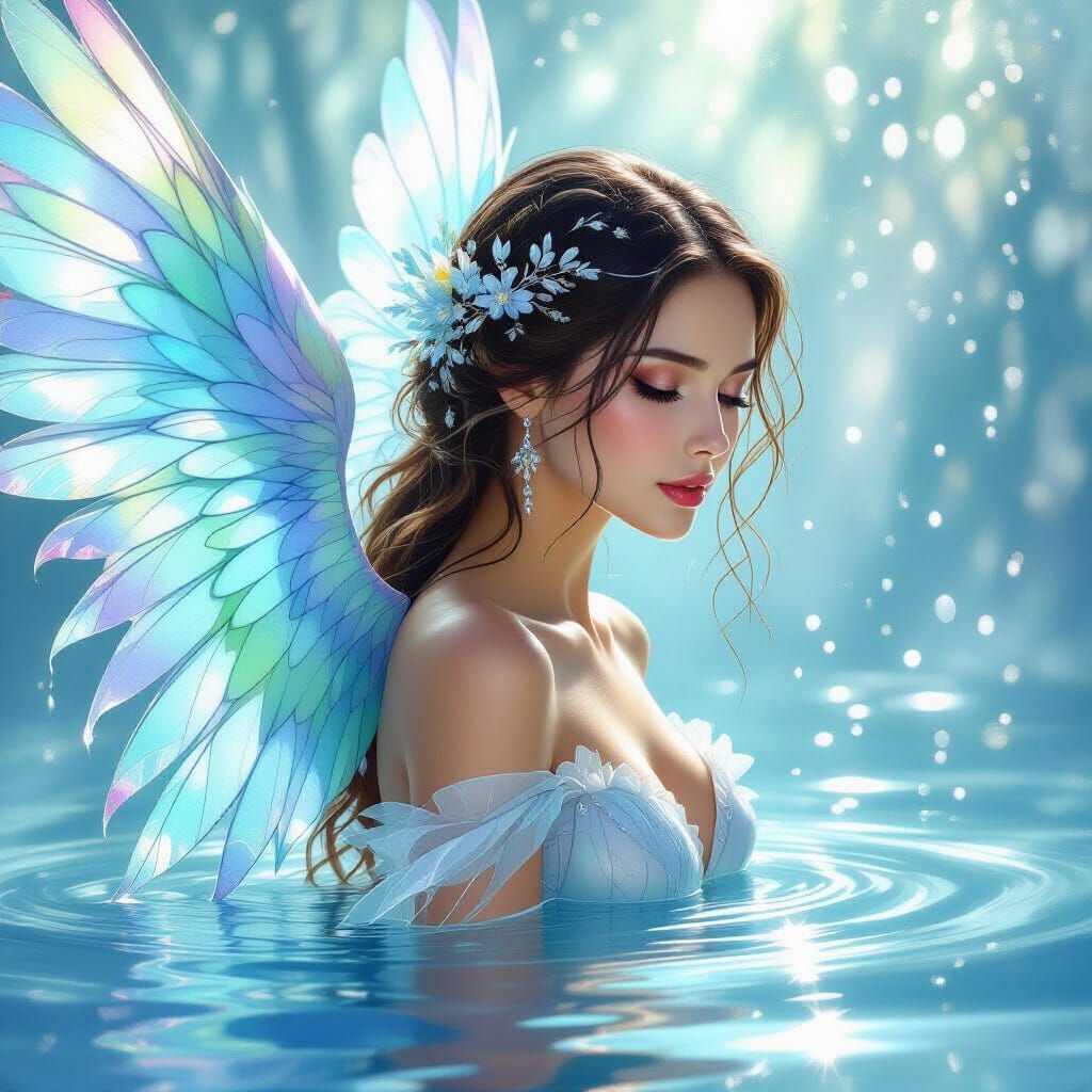 Water Element Woman with Iridescent Water Wings