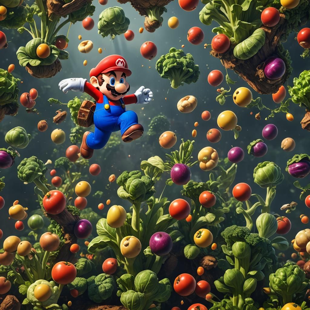 Super Mario Throws a Vegetable: Detailed Matte Painting