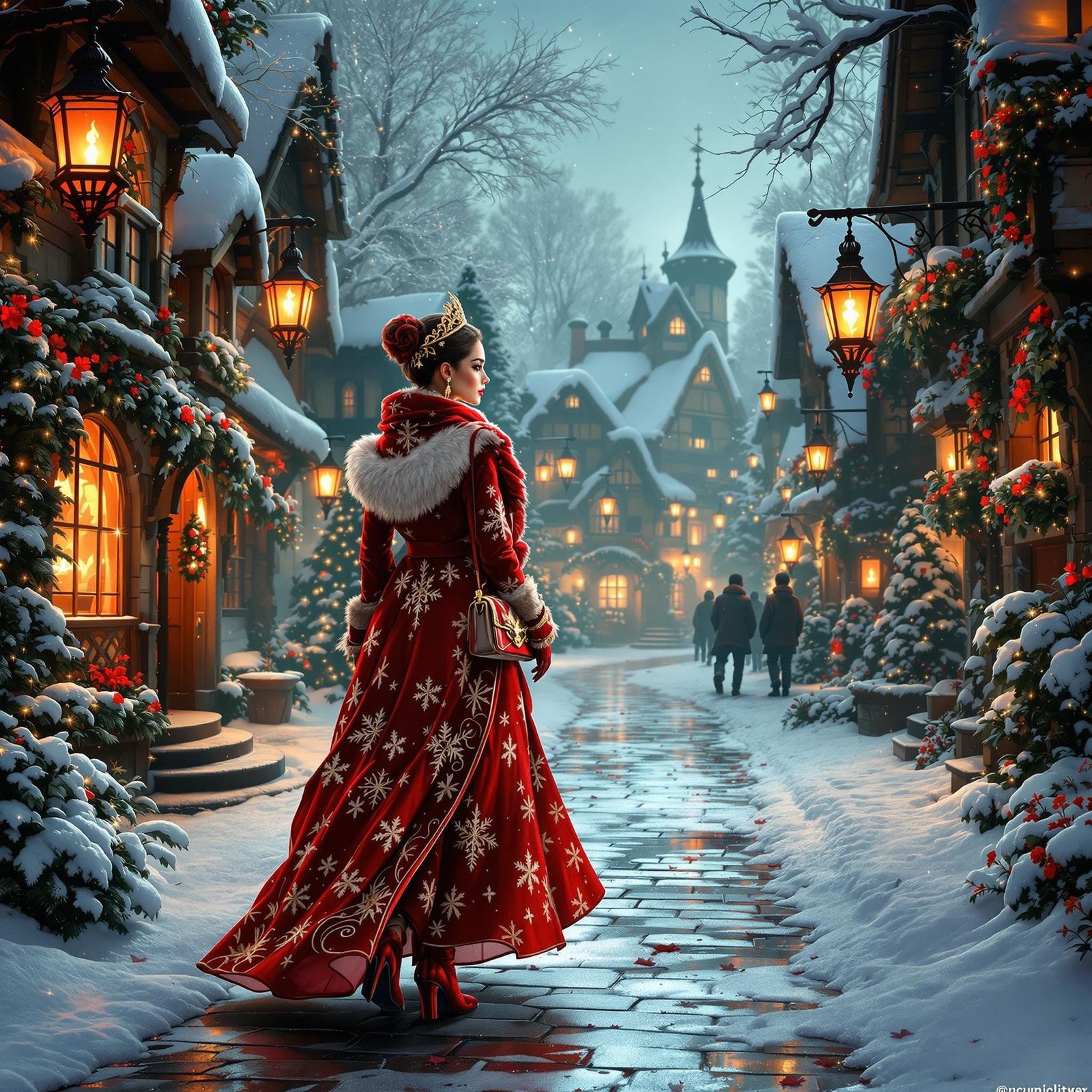 Regal Winter Princess in Christmas Village