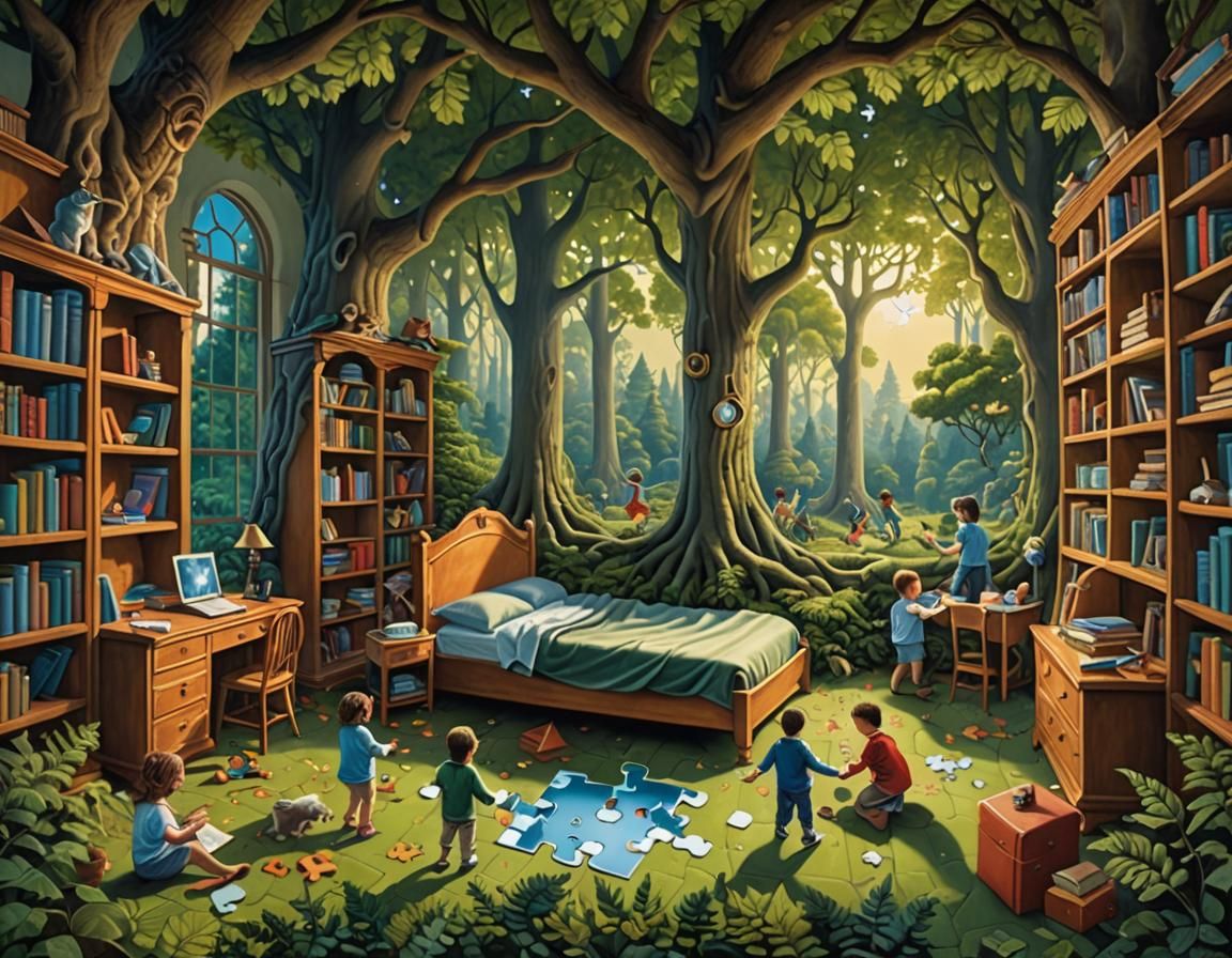 A painting of fantastic_puzzle in the style of Rob Gonsalves...